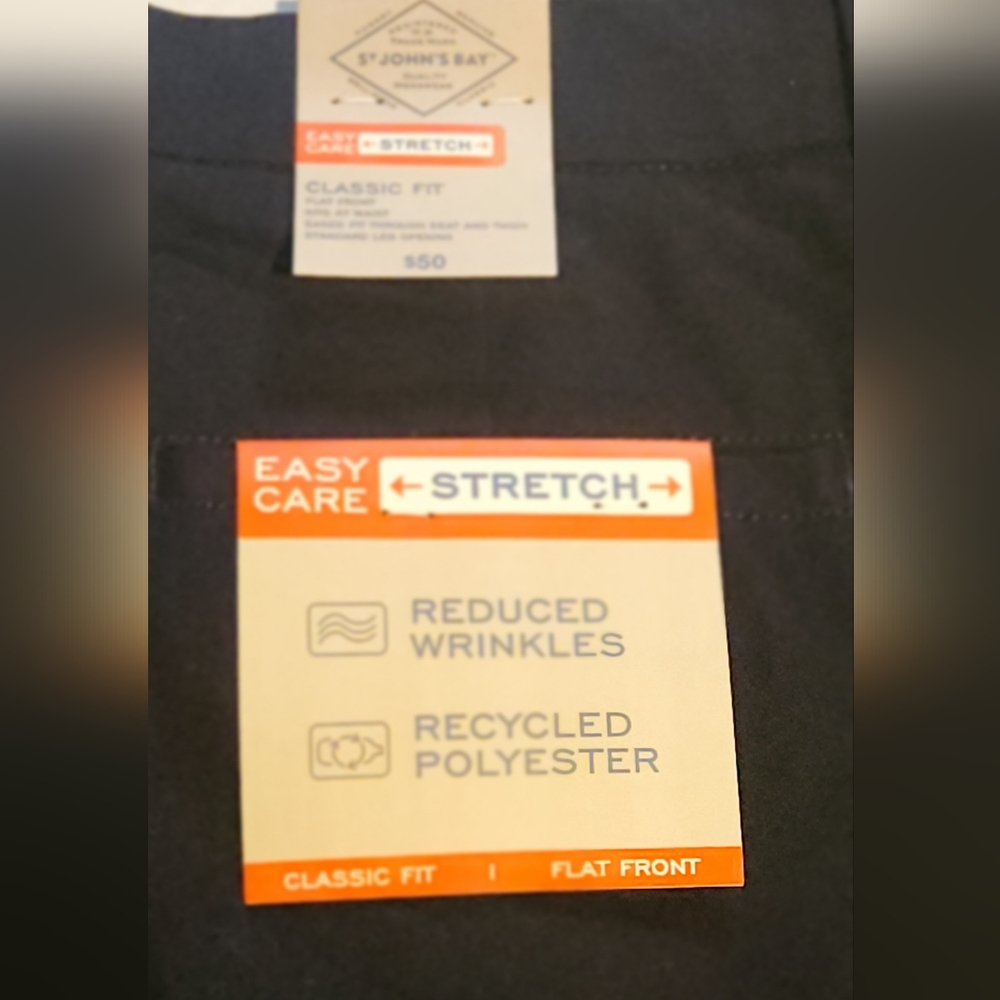 NWT St John's Bay Black Stretch Flat Front Classic Fit Trousers 34x34 - Picture 8 of 9